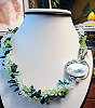 Blue and green pearls & gemstone statement necklace.silver necklace.beaded gemstone jewelry