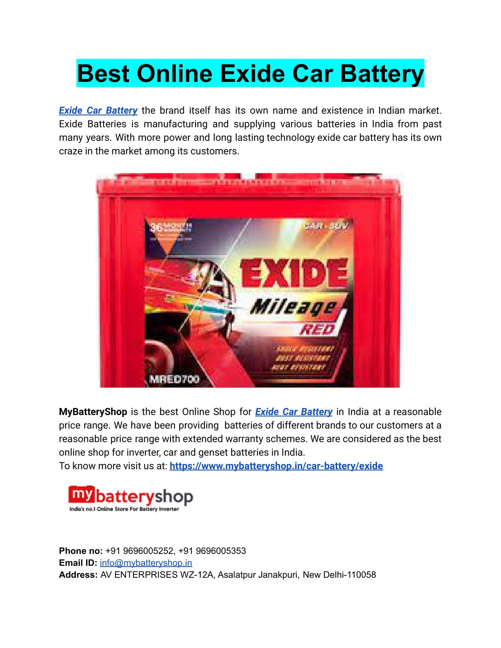 Best Online Exide Car Battery