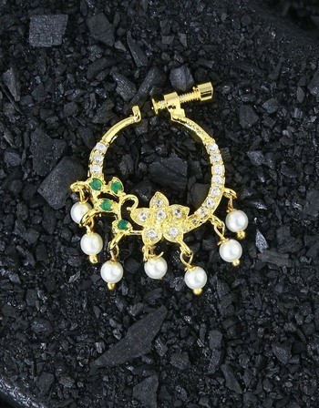 Get stylish collection of nose rings design online at best price by Anuradha Art Jewellery.