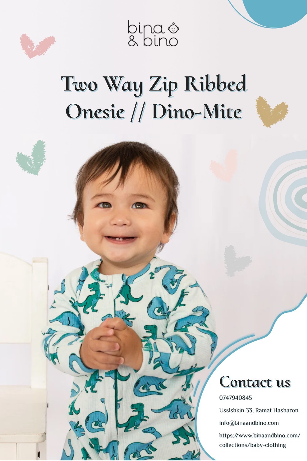 TWO-WAY ZIP RIBBED ONESIE // DINO-MITE