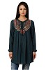 GREEN TUNIC WITH EMBROIDERY AND TIE-UP NECKLINE