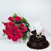 Basket Roses with cake - Same Day Delivery