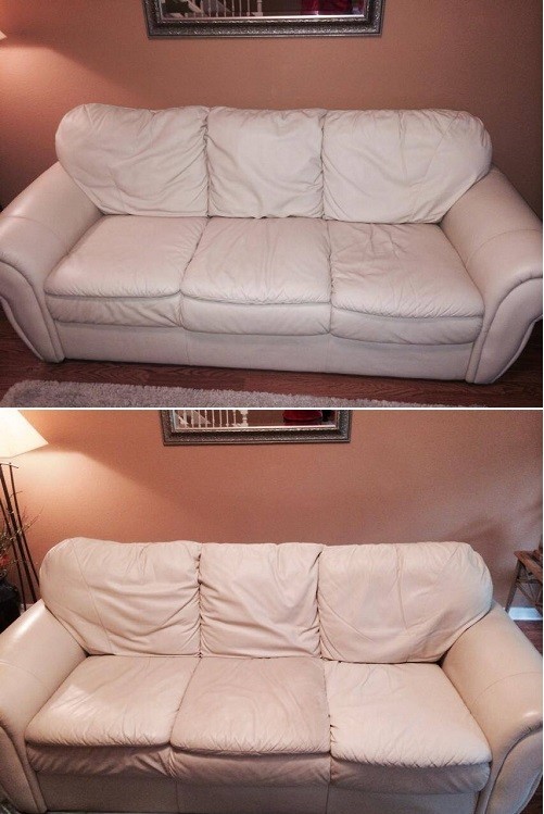 Cleaned conditioned a leather sofa before and after