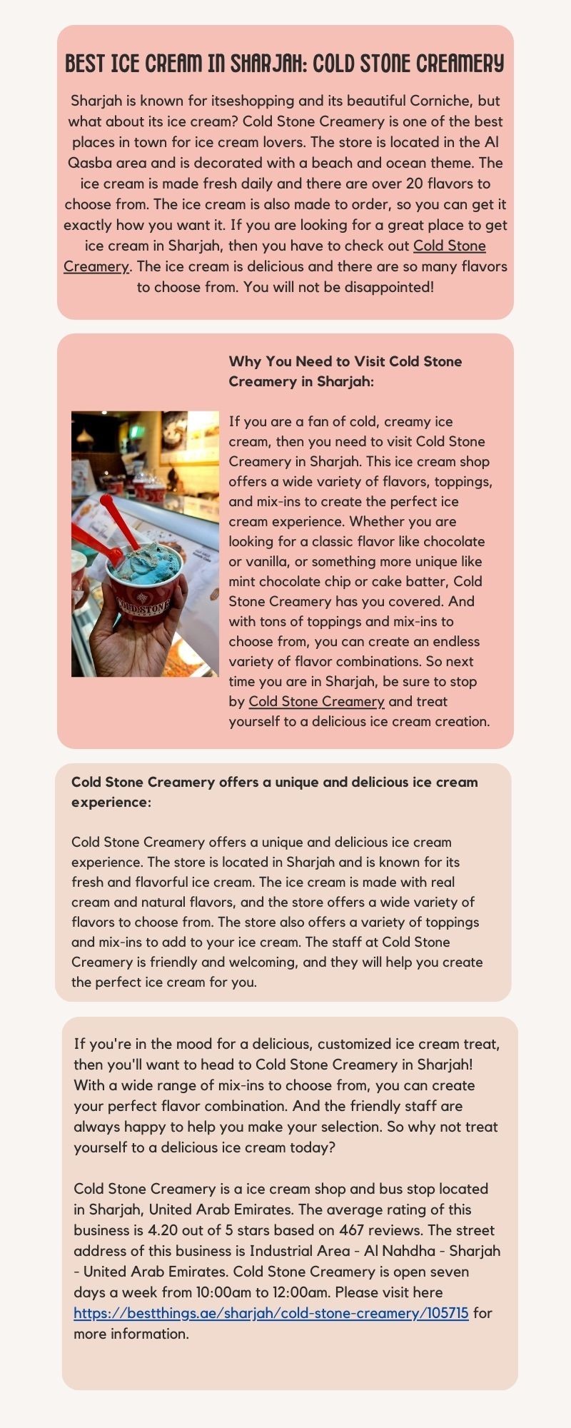 Best Ice Cream in Sharjah: Cold Stone Creamery