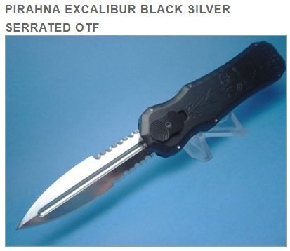 PIRAHNA EXCALIBUR BLACK SILVER SERRATED OTF KNIVES