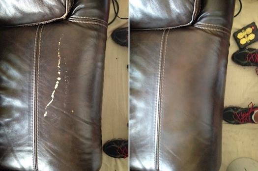 Leather sofa repair before and after