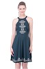 GREEN EMBROIDERED A-LINE STRAPS DRESS