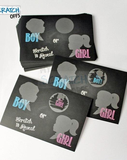Gender Reveal Scratch Off Postcards - Chalkboard Silhouette