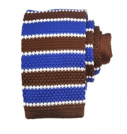 Brown & Blue & White Horizontal Knitted Ties