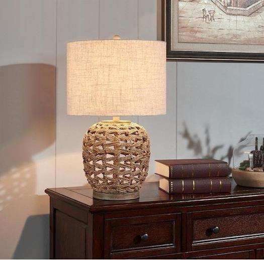 IDS Home Natural Rattan Round Table Lamp
