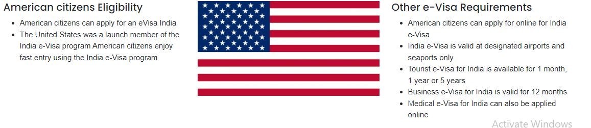 Indian e-Visa Eligibility for American citizens