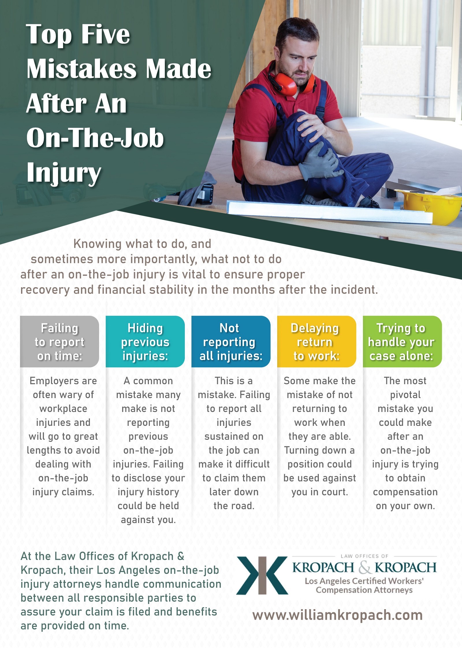 Top Five Mistakes Made After An On-The-Job Injury