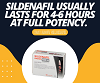 Sildenafil usually lasts for 4-6 hours at full potency.