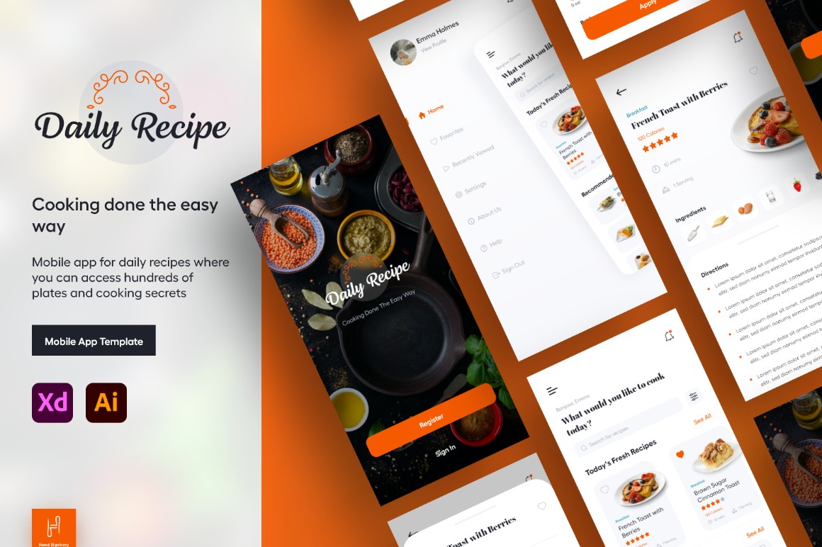 Daily Recipe App Template | Food App Template | Draftik