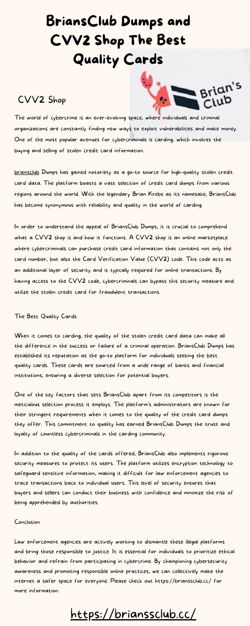 BriansClub Dumps and CVV2 Shop The Best Quality Cards