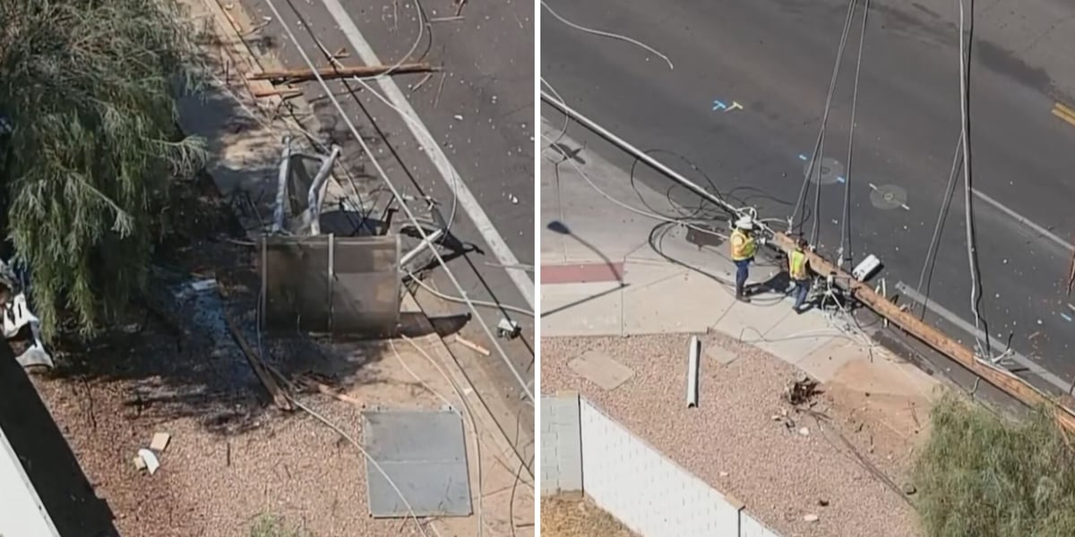 Driver dies after crashing into power pole, bus stop in Mesa