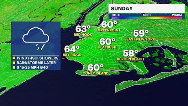 STORM WATCH: Rain & gusty winds move in late Sunday into Monday in Brooklyn