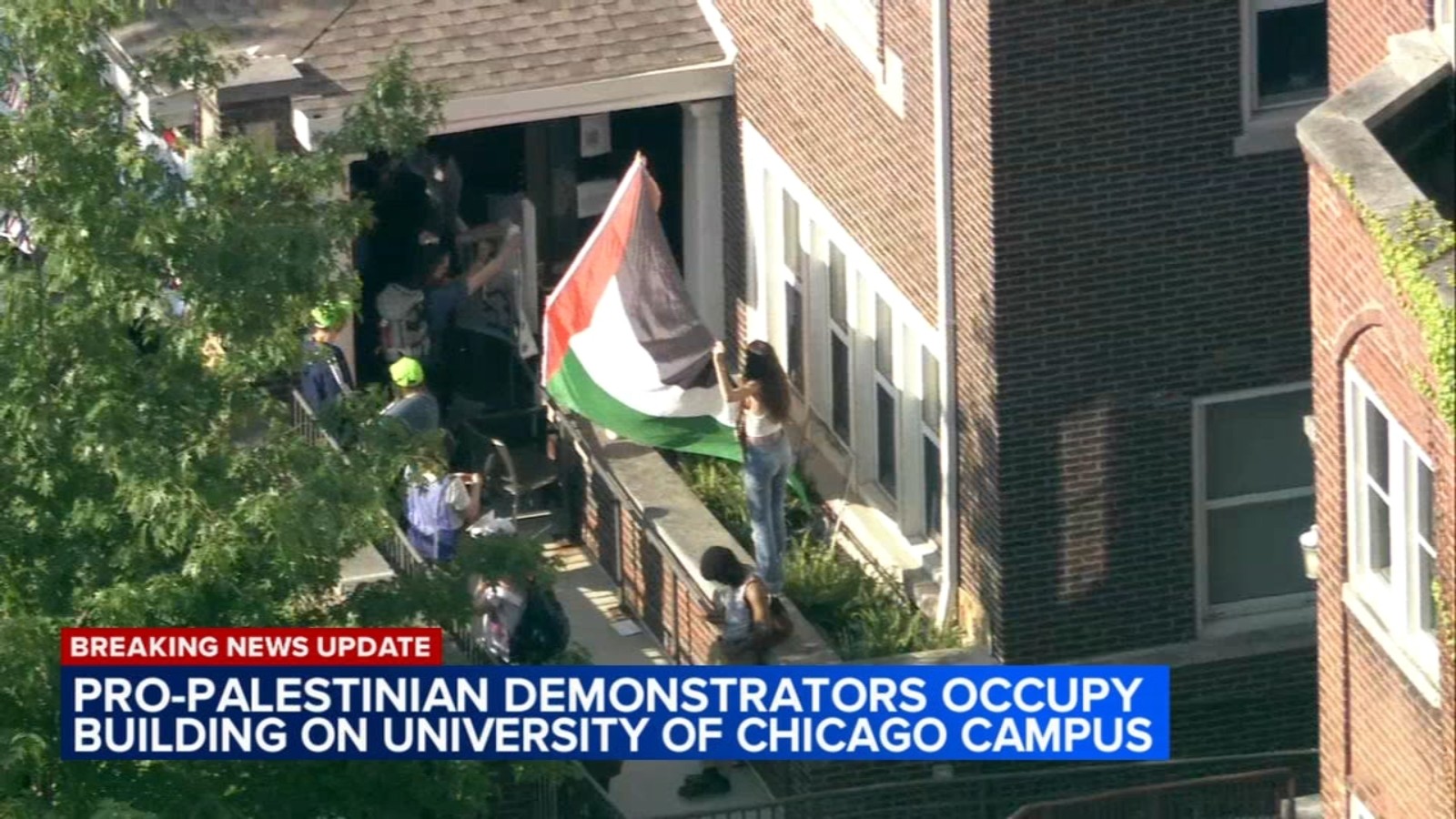 UChicago Institute of Politics surrounded by pro-Palestinian protesters