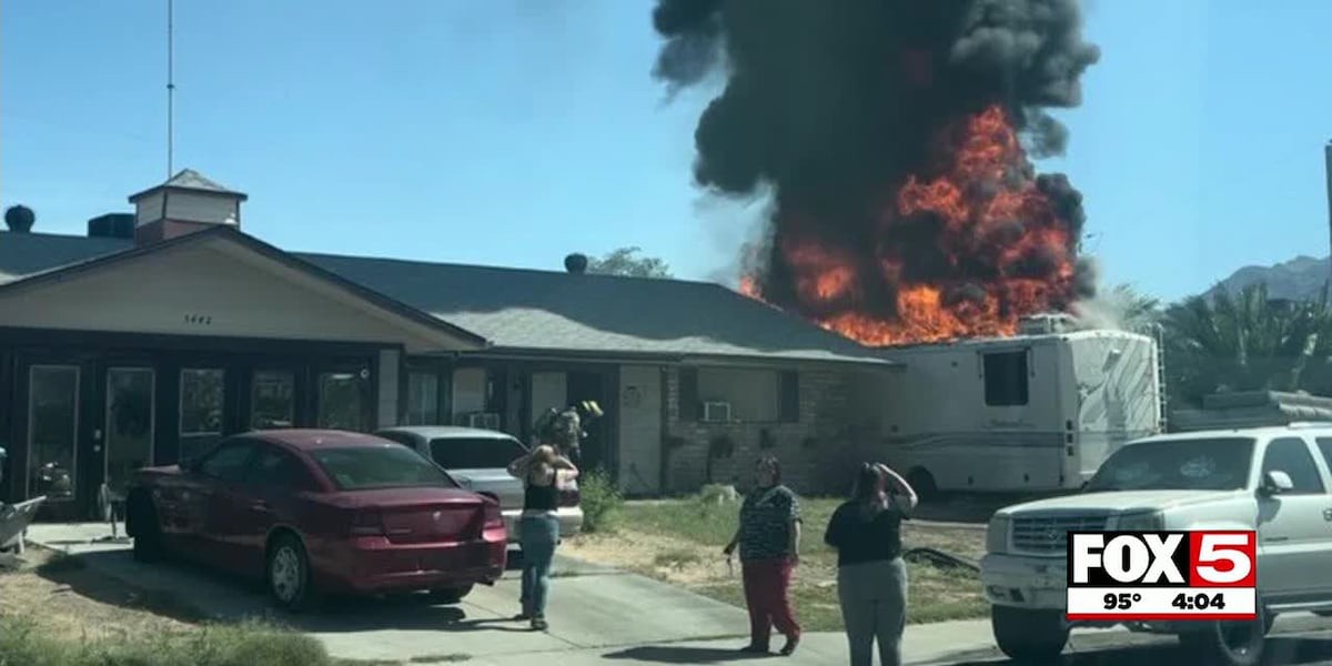 One injured after mobile home catches fire in east Las Vegas