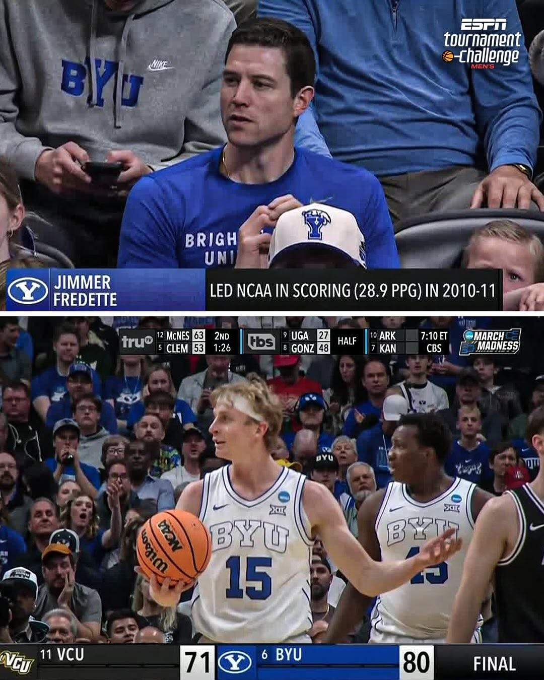 BYU TAKES DOWN VCU AND IS MOVING ON ?? Jimmer Fredette was in the house to cheer on his squad ??
