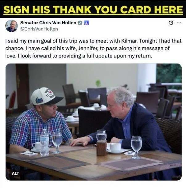 AMAZING! Chris Van Hollen did it! He confirmed Abrego Garcia is alive. Join thousands signing the THANK YOU card (and wr...