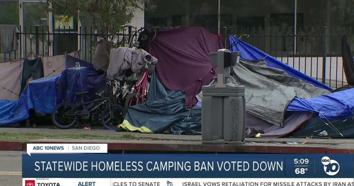 Calif. bill modeled after San Diego's 'Unsafe Camping Ordinance' voted down