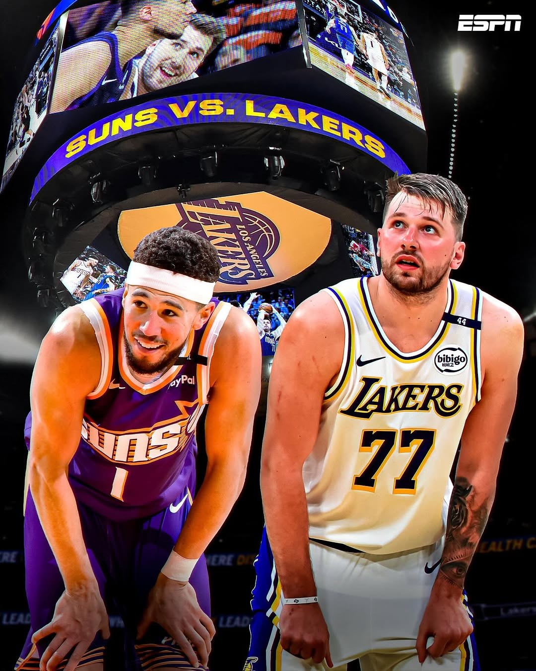 New location, same superstar rivalry ?? Book and the Suns visit Luka and the Lakers ?? ?? 3:30 PM ET on ABC/ESPN+